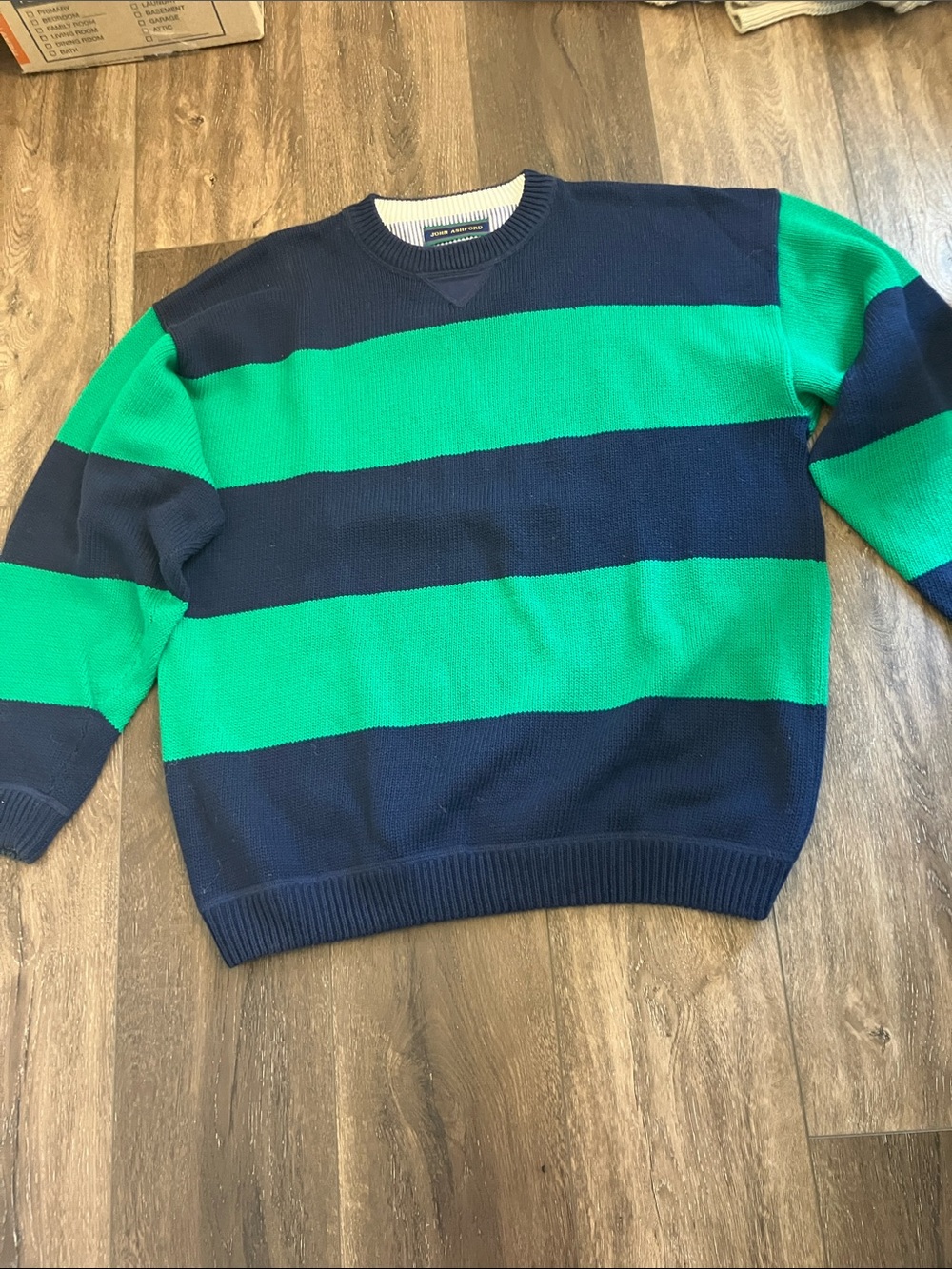 VTG John Ashford crewneck sweater in a navy blue ribbed knit.